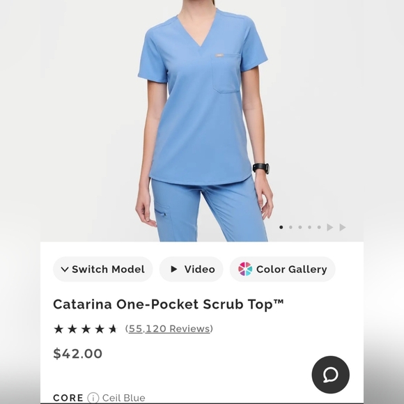 Figs Women's V-Neck Scrub Top/Pant Set in Ceil Blue - Picture 12 of 15